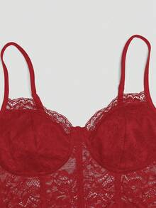 EMERY ROSE Elegant Sexy Lace Ruched Slip Dress For Women Club Night Dark Red Summer - Red - View 6