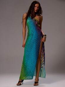 MUSERA Chiffon One Shoulder High Leg Slit Maxi Dress Long Dress One Strap Open Back Sexy Summer Spring Rave Beach Festival Holiday Vacation Ibiza Party Going Out Urchin - Yellow - View 5