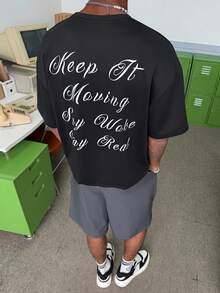 STEELVANCE Camiseta corta de manga corta con estampado de letras para hombre - Negro - Ver 3