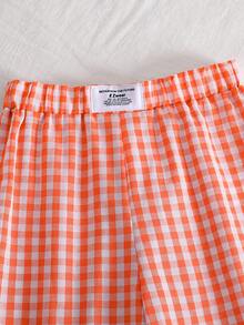 SHEIN Tween Girl Casual Cherry Letter Print T-Shirt And Plaid Pants Set - Orange - View 5