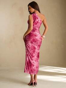 Glamine Women's Holiday Ink-Dyed One Shoulder Ruched Slit Dress Maxi Women Outfit Occasion Dresses For Ladies New Collection Dress Red Carpet Outfit For Women - Multicolor - View 2