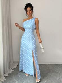 Selianne Off-Shoulder Polka Dot Casual Sexy Elegant Vacation Maxi Dress For Women, Slim Fit Summer Dress Golf White - Blue - View 8