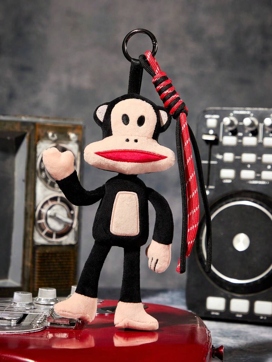 Paul Frank X SHEIN 1 Peça Pingente Peludo Tridimensional, Boneca de Macaco de Boca Grande, Pingente de Macaco Fofo, Que Pode Ser Pendurado em Bolsas e Chaveiros. - Preto - Visão 1
