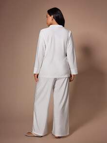 Lazeform Plus Size Women's Sleepwear Set With Tie Design Robe And Pants - White - View 2