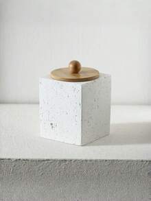 Cirelle 1pc Travertine Swab Holder – Natural Stone Bathroom Organizer For Buds & Skincare Tools, Minimalist Countertop Decor, Unique Home Gift - Milk tea color - View 11