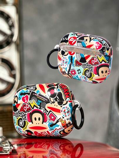 Paul Frank X SHEIN Phong cách Y2K ngọt ngào và cá tính của Spice Girl! Vỏ đựng tai nghe Bluetooth hoạt hình đầy màu sắc, kèm dây đeo chống thất lạc hình trái tim, tương thích với Ai RPods.