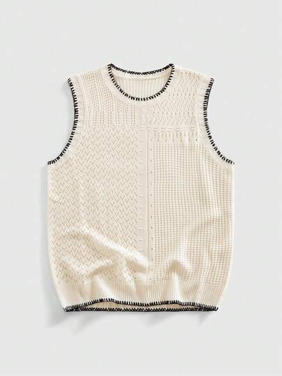 ROMWE MEN Street Life Áo vest len nam cơ bản phối màu tương phản