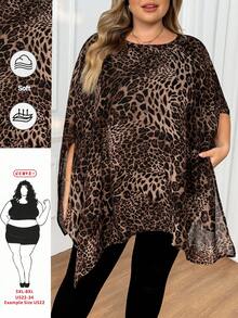 SHEIN CURVE+ Plus Size Loose Chiffon Leopard Print Blouse Plus Size Animal Print Top - Multicolor - View 1