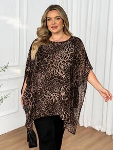 SHEIN CURVE+ Plus Size Loose Chiffon Leopard Print Blouse Plus Size Animal Print Top - Multicolor - View 6