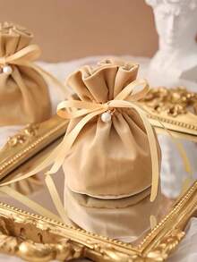 8PCS Mesh Drawstring Pouches Wedding Candy Favor Bags Gift Packaging For Candies Chocolate Small Trinkets Suitable For Wedding Birthday Anniversary Party Valentine Day Party Favors Gift Bags - Champagne - View 4