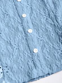 Sweetra Women's Sweet Jacquard Texture Hollow-Out Sexy Off-Shoulder Casual Fitted Dress For Spring/Summer - Blue - View 3