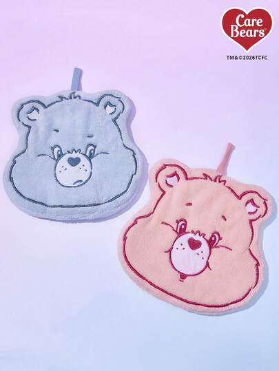 Care Bear X Joivida 1 件卡通熊毛绒挂巾 | 柔软吸水手巾，彩虹/云朵图案 | 浴室厨房装饰