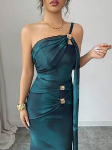 SHEIN Elenzya 优雅单肩美人鱼连衣裙，夏季 - 彩色 - 查看 8