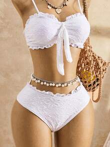 Bellisia Damen einfarbiges Badeanzug-Set für Urlaub, Strand, Poolparty, Ferien, Weiß, Sommer, Tropisch - Verschiedenfarbig - Übersicht 3