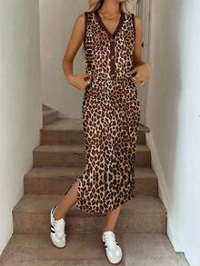 SHEIN LUNE Women's Casual Leopard Print Button Cardigan & Mini Skirt 2-Piece Set, Suitable For Spring/Summer - Multicolor - View 4