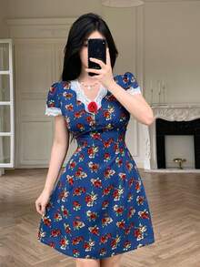 Modelyn Fashionable Women's Printed Elegant Sexy Mini Dress - Blue - View 3