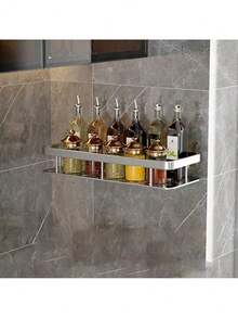 Rust-Proof Polished Metal Bathroom Shelf, Aluminum Storage Rack, Wall-Mounted Drill-Free Shower Caddy, Bathroom Organizer, Kitchen Rack, Can Be Wall-Mounted In Bathroom And Kitchen, For Storing Shampoo, Conditioner, Spices, Toiletries And Cosmetics, Perforated Drainage Design, Ideal Bathroom Accessory, Bathroom Storage And Organization, Perfect Home Decor And Bathroom Storage Decoration - Multicolor - View 7