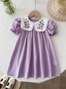 LMoss Kids Đầm dài cho bé gái mùa hè thanh lịch và dễ thương với họa tiết hoa nhí phối màu tím, cổ nơ. - Nhiều màu - Xem 7