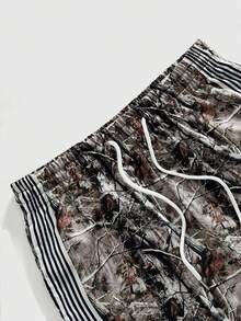 ROMWE MEN Street Life Men's Branch Stripe Print Drawstring Waist Shorts - Multicolor - View 3