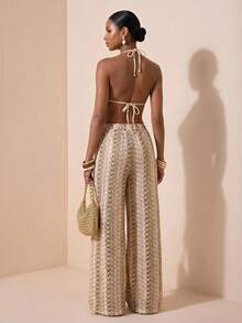 Zivah New Women's Vacation Casual Beach Pool Party Semi-Sheer Hollow-Out Jacquard Fabric Long Pants Coverup Summer - Yellow - View 3