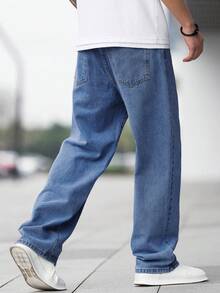 SHEIN Quần jean đơn giản, thoải mái dành cho bé trai tuổi teen - Rửa tối - Xem 2