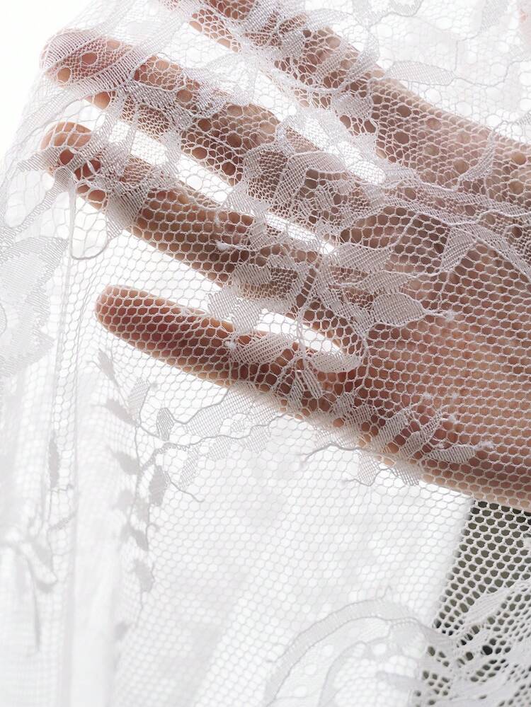 SHEIN Maija Plus Size Women's Elegant White Summer Lace Long Skirt,Fashionable See-Through Super Long All-Match Underskirt,Night Clothing Mother's Day Skirts