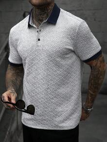 Manfinity CasualCool 男士极简印花短袖Polo衫 - 灰色 - 查看 7