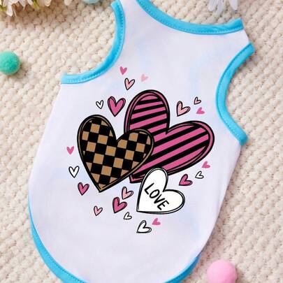 PETSIN Áo vest cho thú cưng in hình chữ "Love Letter" kẻ caro màu xanh trắng, kiểu dáng giản dị, mềm mại và thoáng khí, chống rụng lông.