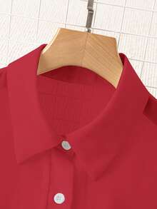 Franclia Basic Style Transparent Solid-Color Collared Shirt For New Year Clothes Fall Cloth For Women - Red - View 3