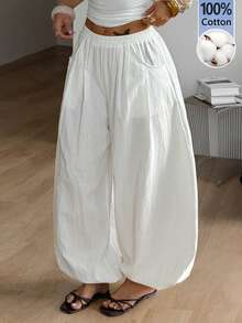 Coolane Pantalones holgados de cintura baja, cómodos y de algodón, con estilo vintage y apropiados para uso diario, vacaciones y salidas casuales, en con el estilo Y2K para mujer en primavera/verano - Blanco - Ver 1
