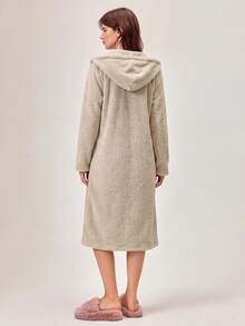 Loomlin Women's Hooded Plush Casual Robe - Brown - View 2
