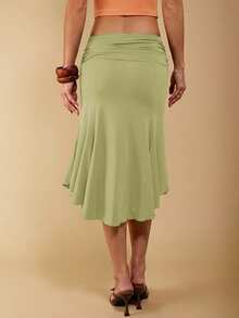 COSMINA Women's Elegant Casual Tropical Asymmetrical Ruched Brown Skirt, Suitable For Summer And , Mermaid Women, Trumpet Fishtail Vacation Sage Green - Green - View 2