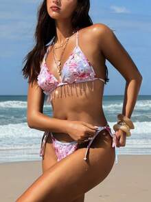 Aloruh 女士春夏新款印花比基尼上衣，亮片比基尼，女士度假装，女士音乐节服装，女士沙滩装 - 彩色 - 查看 4