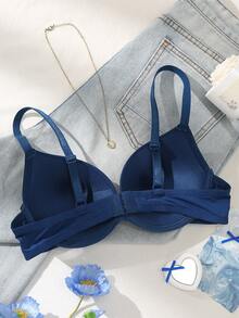 SHEIN Sujetador con aros cómodo de unicolor para mujer - Azul Marino - Ver 2