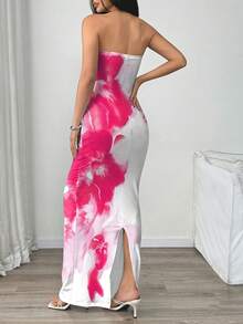INAWLY Kvinnor, blommig Tie-Dye Print Fitted Elegant Midi-klänning - Multifärgad - Visa 2