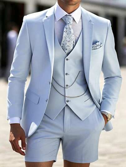 Manfinity Bizformal Ensemble 2 pièces costume et short bleu clair pour homme, mariage printemps/été