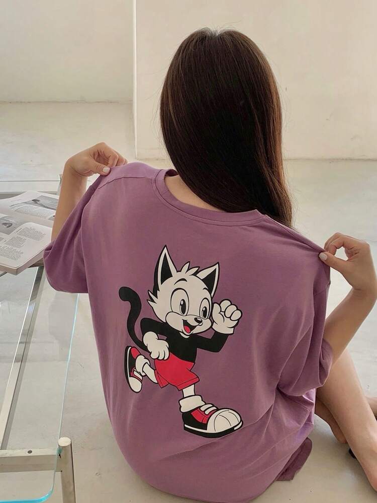 Dazy Plus Casual Cartoon Print Oversized Short Sleeve Nightgown For Girls, Spring/Summer
