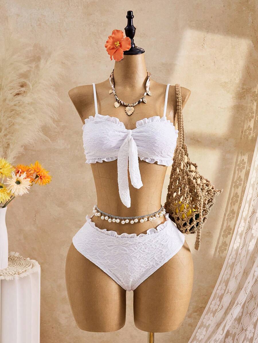 Bellisia Damen einfarbiges Badeanzug-Set für Urlaub, Strand, Poolparty, Ferien, Weiß, Sommer, Tropisch - Verschiedenfarbig - Übersicht 1