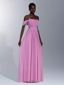 Elitara Elegant Pink Women's Evening Gowns,Strapless Asymmetrical Ruched A-Line Dress With Detachable Halter,Handmade Rope Decor Super Flared Party Dress - Baby Pink - View 6