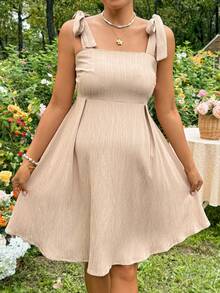 SHEIN Đầm bầu không tay màu trơn, kiểu dáng thường ngày - Màu be - Xem 7
