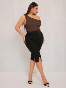 Radiana Chic One Shoulder Sleeveless Bodysuit For Plus Size Women Fashionable Brown Shapewear - Brown - View 6