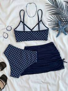 SHEIN Teenager Mädchen Bikini mit Polka Dot Muster und Cover-Up-Rock, Strandurlaub - Verschiedenfarbig - Übersicht 3