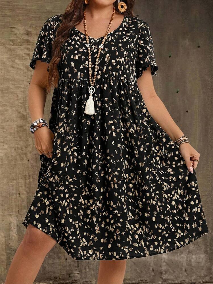 Plus Size V-Neck Short Sleeve Casual Dress,Country Casual Vacation Outfits Woman,Simple And Fashionable For Everyday Wear,Summer Tops Women,Summer Outfits For Women