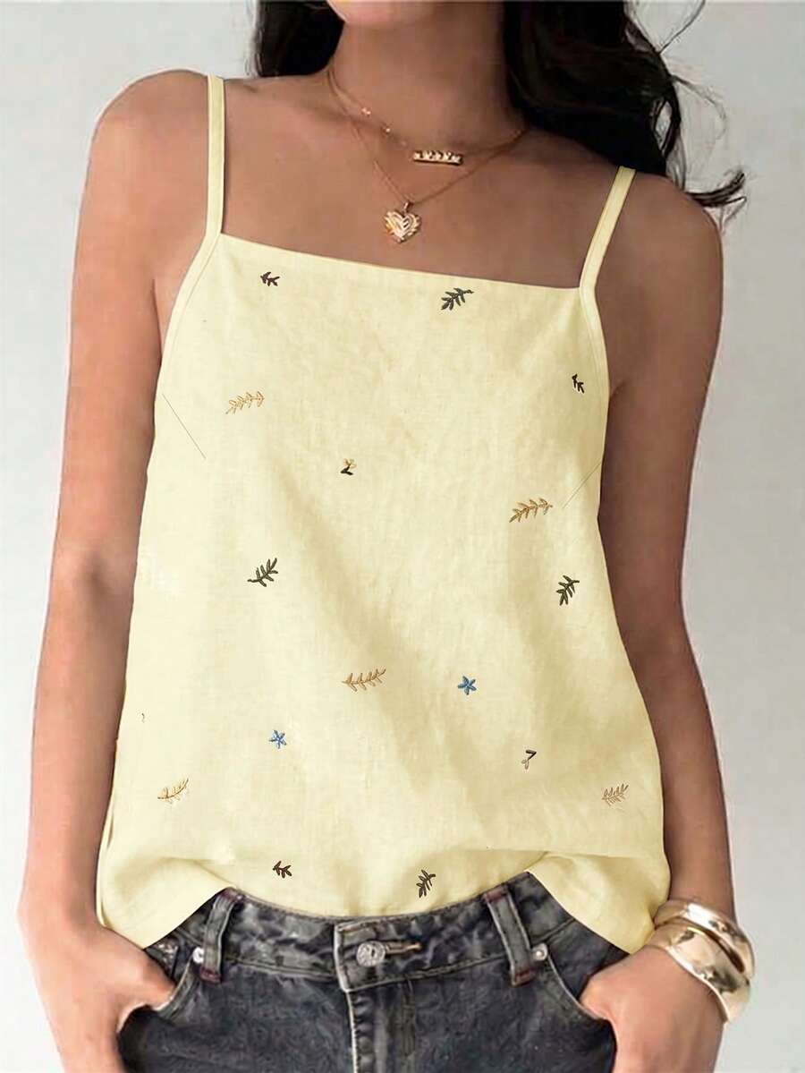 EMERY ROSE 2026 Plus Size Women Casual Embroidered Camisole - Yellow - View 1
