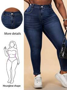 CurvyTilda بنطلون جينز نحيل باهت اللون مقاس كبير - أزرق داكن - مشاهدة 1