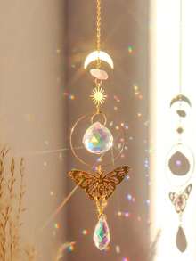 1pc Butterfly & Moth & Crystal Sun Dreamcatcher With Rose Quartz & Raw Stone For Window & Room Decoration,Home Decor ,Room Decor,Wall Decor Gifts Birthday Graduation - Multicolor - View 2