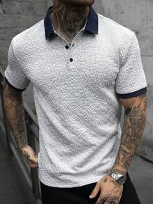 Manfinity CasualCool 男士极简印花短袖Polo衫 - 灰色 - 查看 4