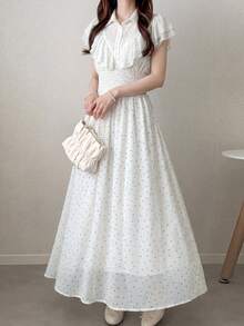 FRIFUL 女士春夏碎花喇叭腰修身连衣裙，百搭显瘦女式连衣裙 - 白色 - 查看 6
