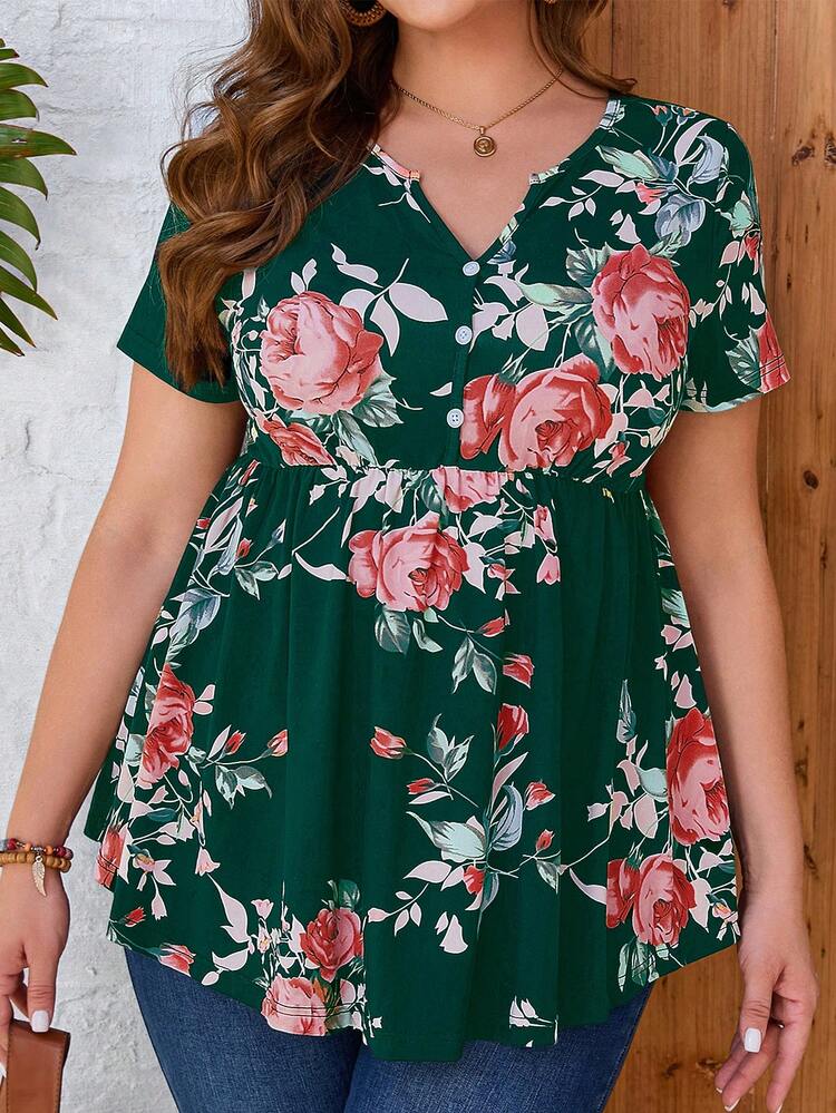 Plus Size Casual Floral Print T-Shirt