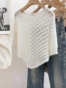 GlowEve 优雅小众设计镂空女士针织披肩，春夏款 - 杏色 - 查看 1